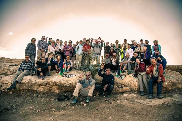 The Just Walk group visiting the Sumud Peace Camp in the South Hebron Hills – October 2017.