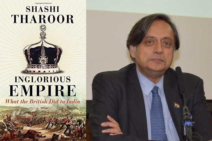 The cover of Inglorious Empire by Shashi Tharoor and a portrait of the author.