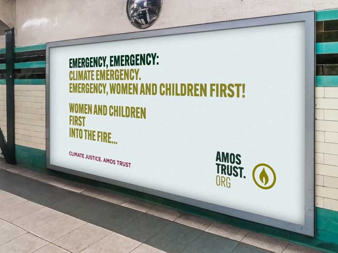 A London Tube billboard containing a section of Robin Message's climate Justice poem.