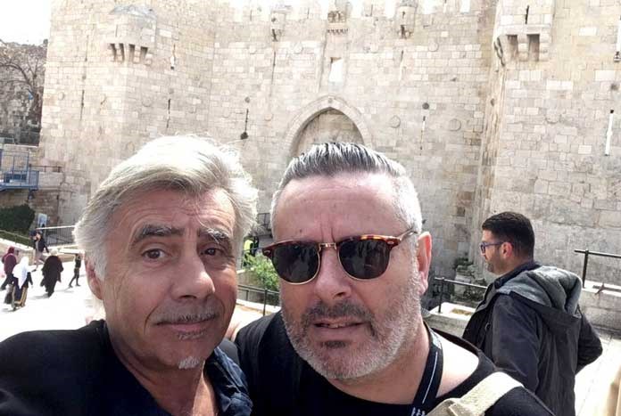 Glen Matlock and Amos Trust's Nick Welsh in Jerusalem — April 2019