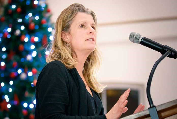 Katie Hagley speak at the Amos Trust Advent Bethlehem carol service in West Yorkshire – December 2019