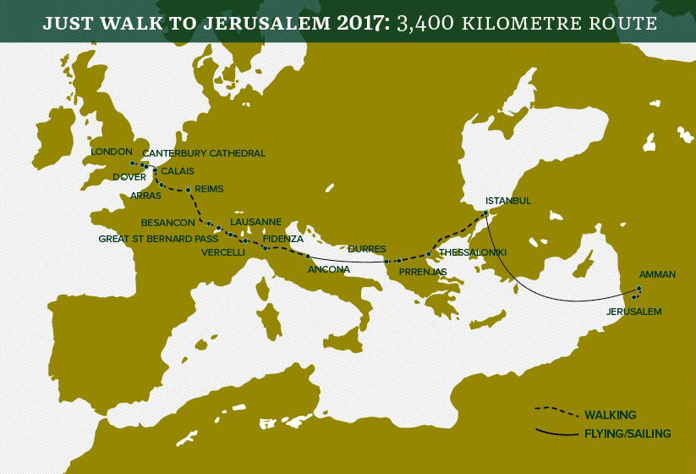 The full Just Walk to Jerusalem route