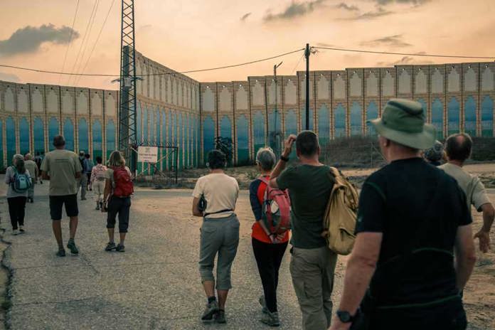 At the border between Israel and Gaza, where we met an Israeli artist who showed us around her neighbourhood.