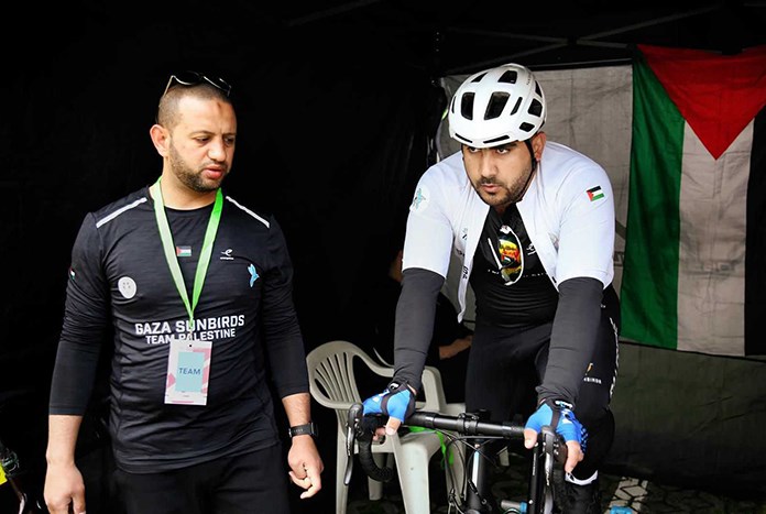 Alaa al-Dali from the Gaza Sunbirds para-cycling team training in Italy.