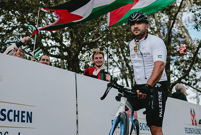 Alaa Al Dali from the Gaza Sunbirds para-cycling team at the start of his race at the World Cycling Championships in Zurich – September 2024.