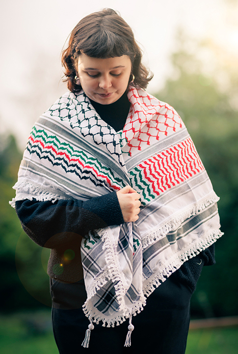 A red, green and black keffiyeh scarf from Palestine.