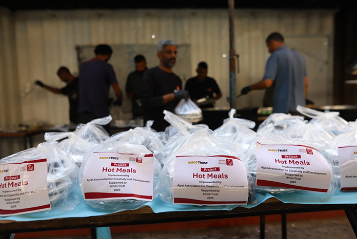 Hot food ready for distribution in Gaza.